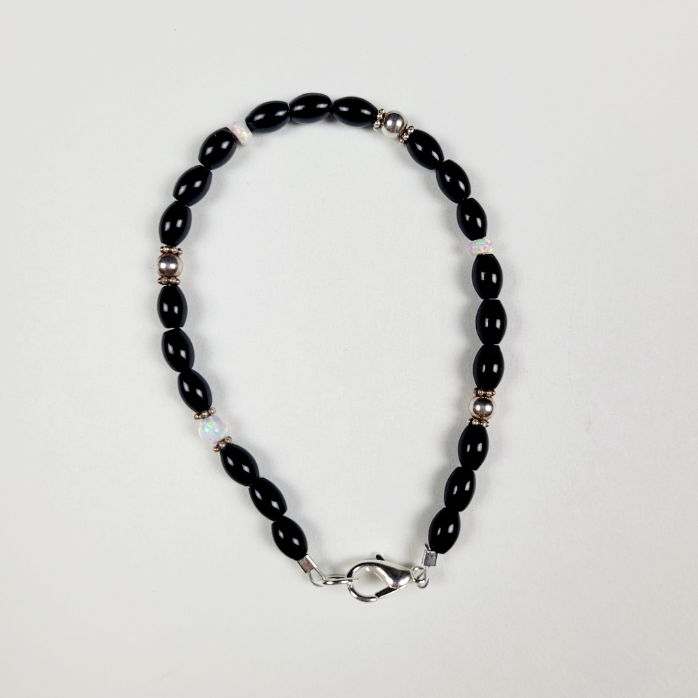 Onyx, Opal Sterling Silver Bracelet